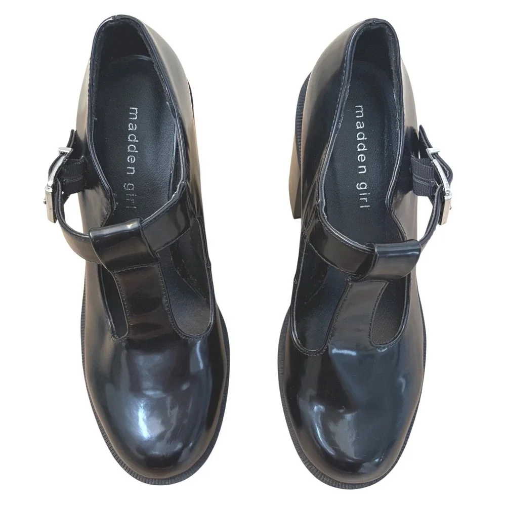 Madden Girl Black Patent Mary Jane Heels Platform Chunky Buckle Shoes Size 7